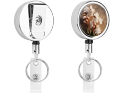 Porta Crachá Retrátil Em Metal Com Estampa De Flor De Pêssego, Clipe Portátil Em Nylon, Cordão Em Aço Inoxidável