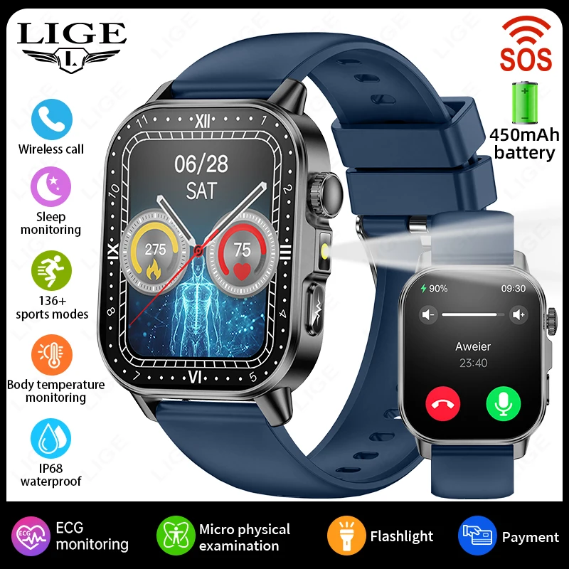 Smartwatch MDUG com ECG, PPG, vidro resistente a choques