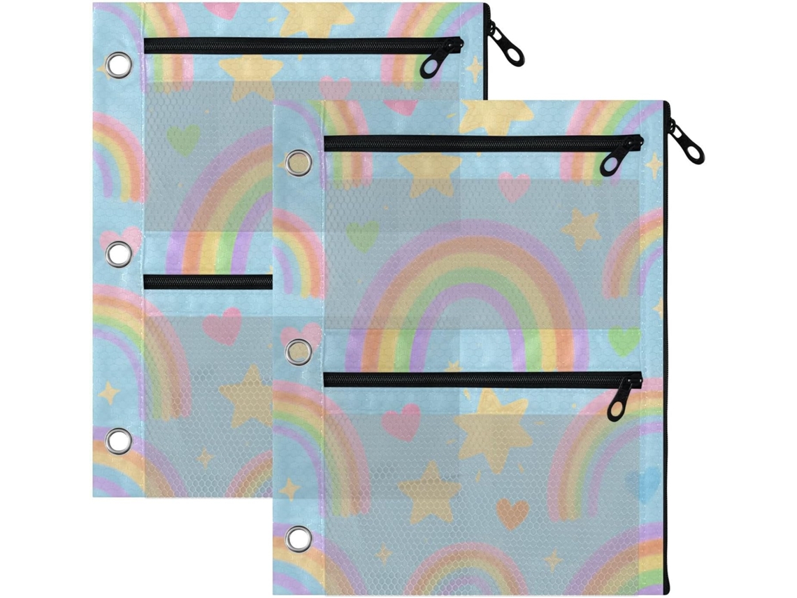 Bolsa Com Zíper 3 Pastas, Desenhos Animados, Coração Arco Íris