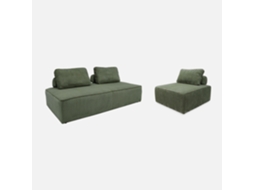 Conjunto De Poltronas Para Sofá Modular De 3 Lugares Em Veludo Cotelê, Verde Sweeek