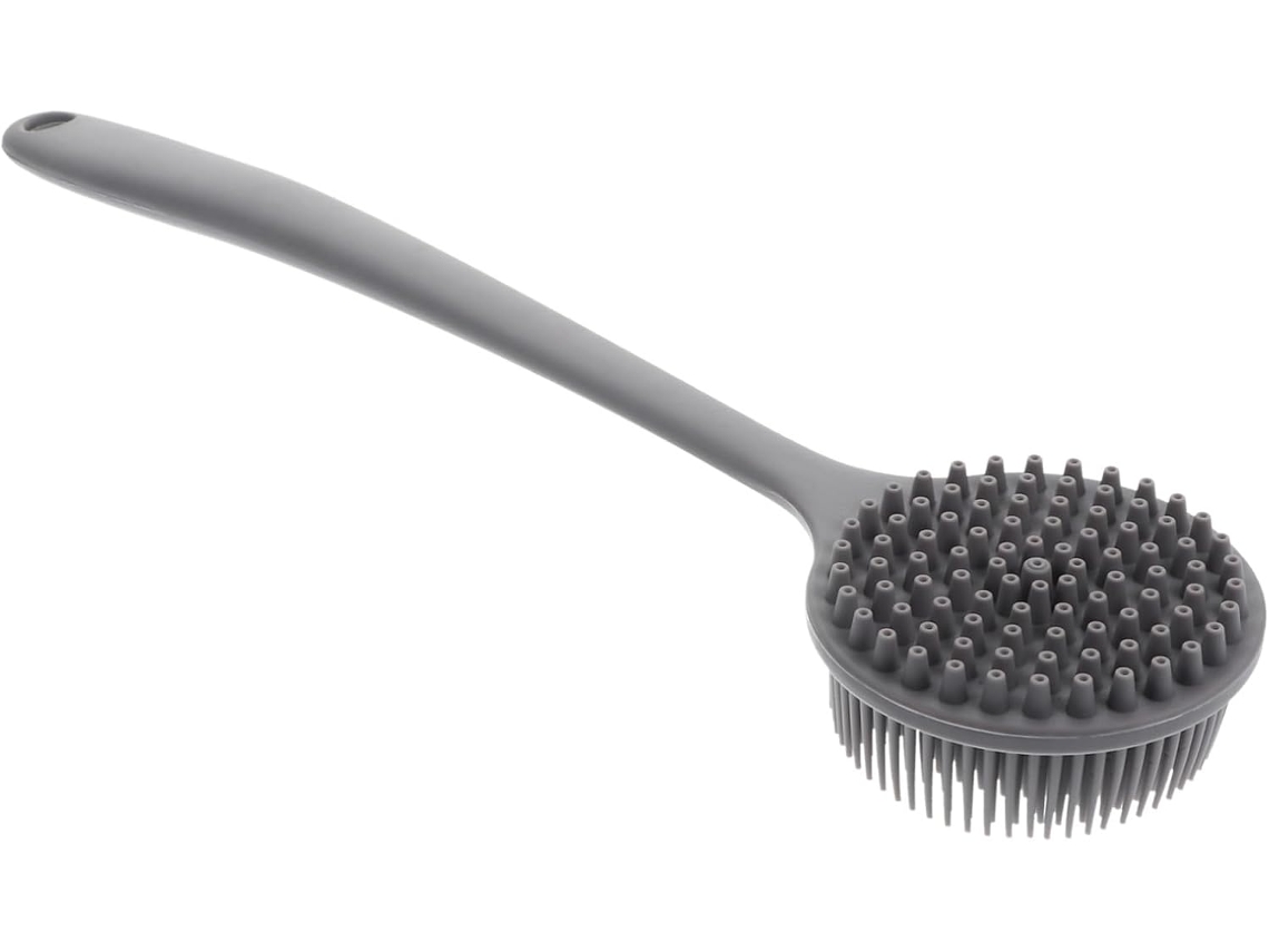 Escova De Banho E Esfoliante Corporal Silicone Alipis Com Cabo Longo, Cinza, Para Banho E Uso Diário