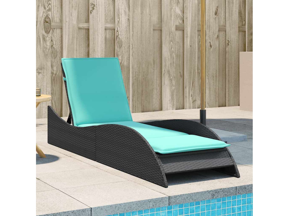 Vidaxl Espreguiçadeira Com Almofada Preta 60x205x73 Cm Vime Sintético