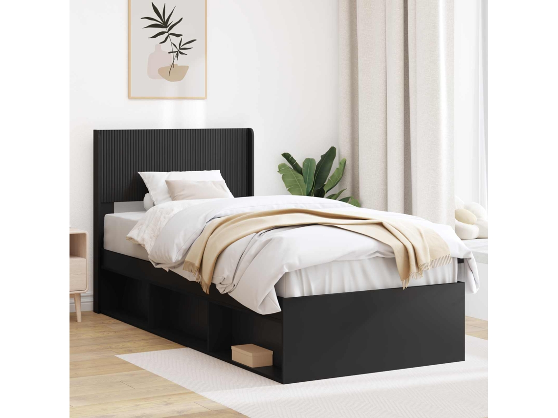 Vidaxl Estrutura de Cama com Armazenamento e Cabeceira Preto