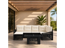 Vidaxl Conjunto De Sofá De Jardim 7 Unid. Preto E Branco Creme Vime Pe