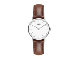 Relógio de pulso Nary Simple and Modern à prova d'água, com mecanismo de quartzo (caixa prateada, pulseira marrom, feminino)