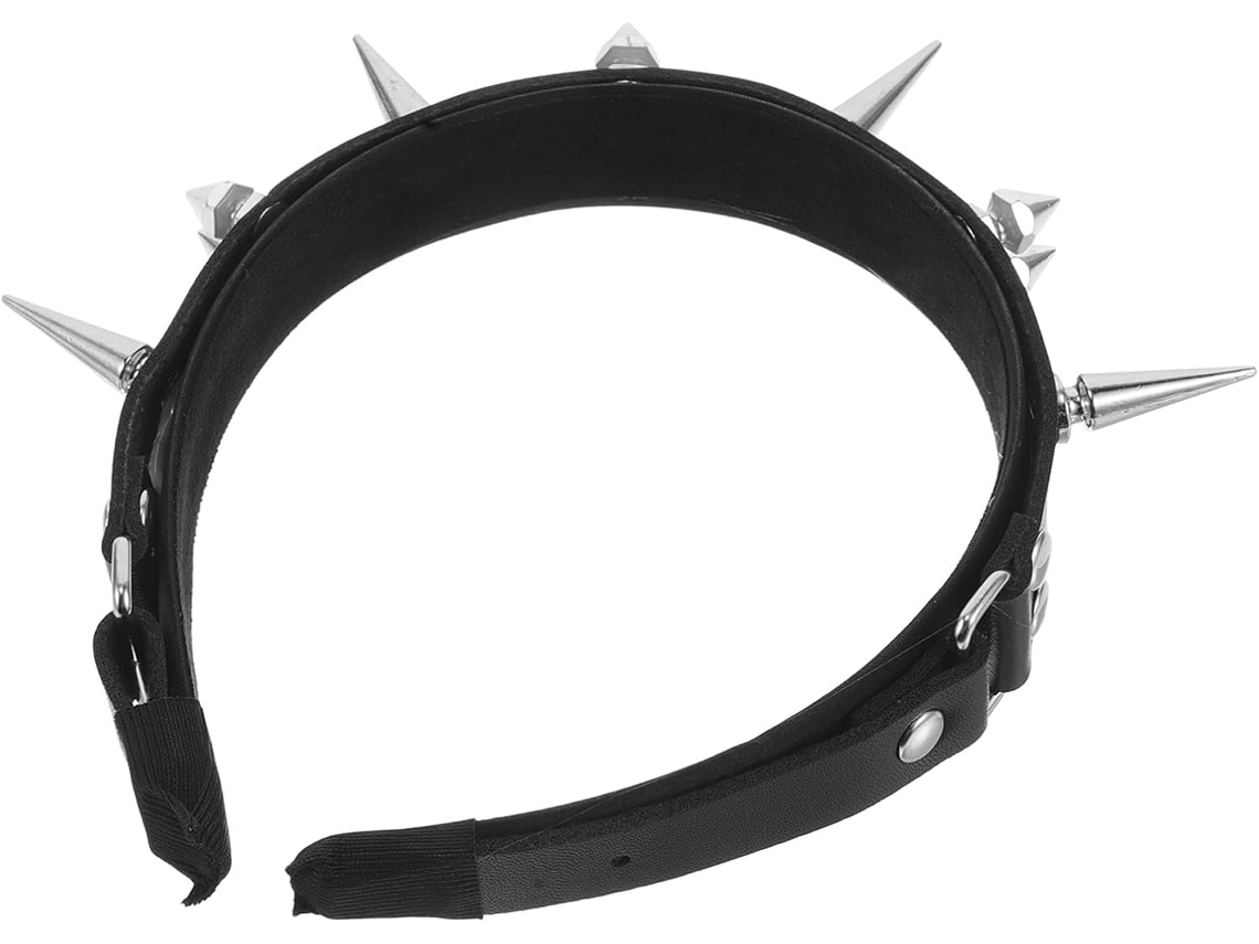 Tiara Preta Gótica Com Tachas Em Couro Pu E Metal, Acessório Mo