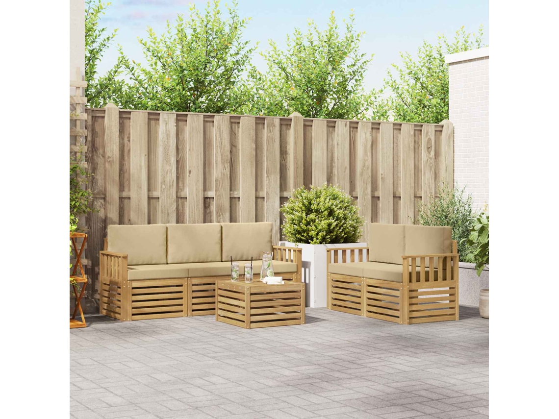 Vidaxl Conjunto De Sofás Para Exterior 6 Unid. Branco E Bege Poliéster