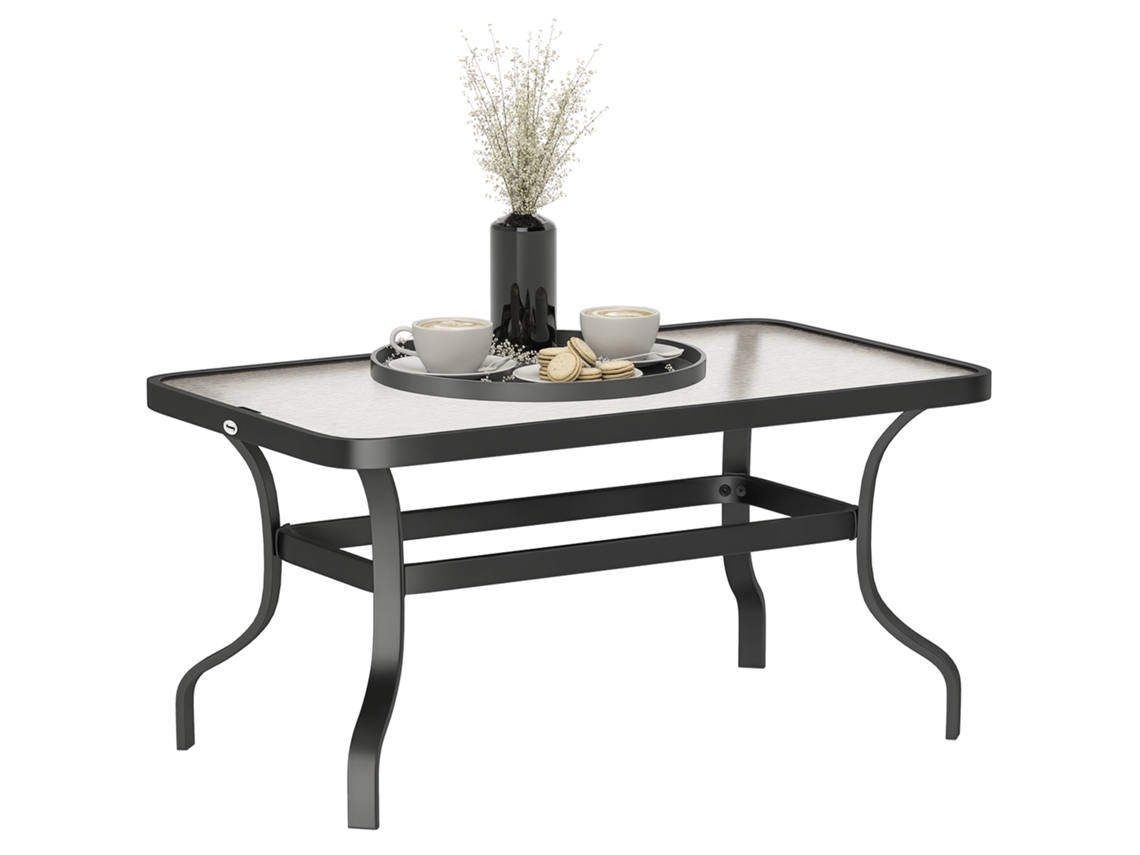 Mesa de Centro para jardim, lateral com tampo de vidro temperado, 95x55x46cm, preta