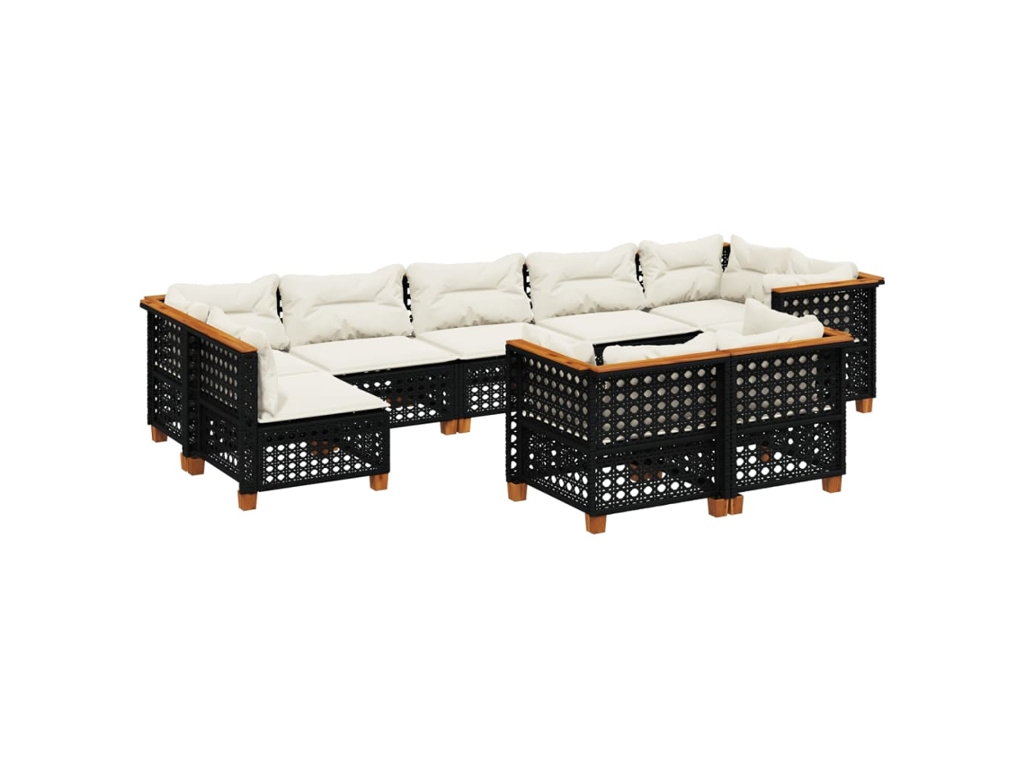 Maison Exclusive - 9 Pcs Conjunto De Sofás P/ Jardim C/ Almofadões Vime Pe Preto