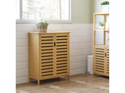 Armário De Banho Com 2 Portas De Vime E 2 Prateleiras Internas, Em Bambu 68 X 32 X 86 Cm, Cor Natural, Ideal Para Banheiro Ou Sala Quenty