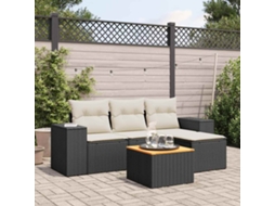 Vidaxl 5 Pcs Conjunto Sofás De Jardim Com Almofadões Vime Pe Preto