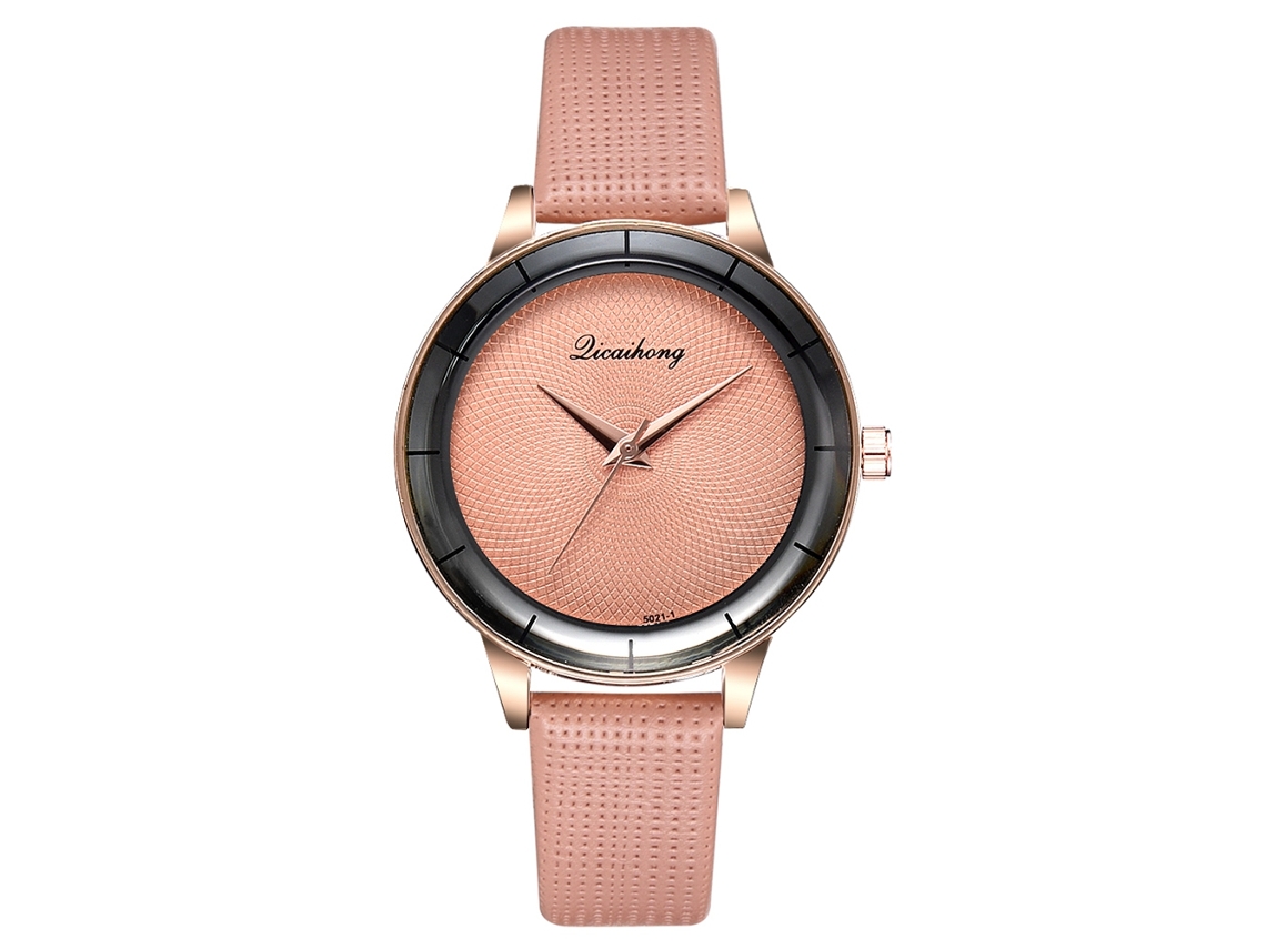 Relógio de Pulso Feminino Simples de Quartzo com Pulseira de Couro Pu Laranja