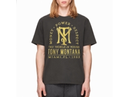 Rockinstone Scarface Movie Gold Text Solid Smoke Adult T-shirt Size:xl