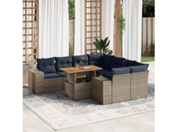 Vidaxl 9 Pcs Conjunto Sofás P/ Jardim Com Almofadões Vime Pe Cinzento