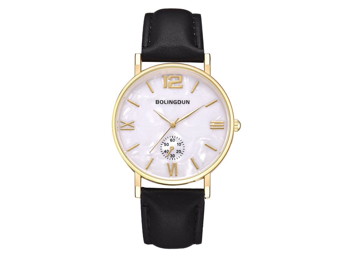 Reloj De Cuarzo Unisex Com Pulseira De Couro Pu, Mostrador De Mármore, Moda (ouro Grande)