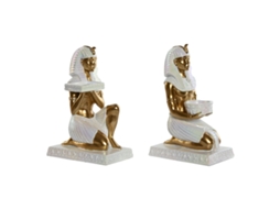 Figura Decorativa HOME ESPRIT Branco Dourado Resina Oriental Egípcio 12,5 x 17 x 25 cm (2 Unidades)