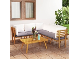 Pcs Conjunto Lounge De Jardim C/ Almofadões Acácia Maciça Dkd Home Decor