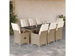 Vidaxl 9 Pcs Conjunto De Bistrô Para Jardim C/ Almofadões Vime Pe Bege