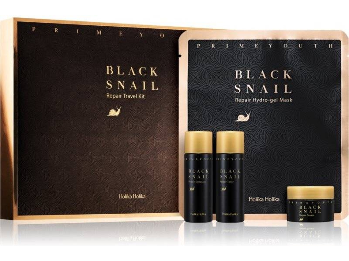 Máscara de Rosto HOLIKA HOLIKA Prime Youth Black Snail Travel Set (With Anti-Ageing Effect) (4pc)