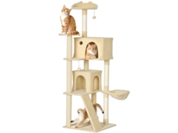 Arranhador Para Bege Gatos Com Múltiplas Plataformas Cama 2 Cavernas Rede Escada Postes De Sisal 56x56x180 Cm