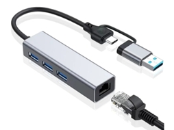 Adaptador Usb para Ethernet Hub Usb 3.0 com 1 Porta Ethernet Gigabit Rj45 Adaptador de Rede Usb com Adaptador Usb C para Laptop Cinza YIZHOOD