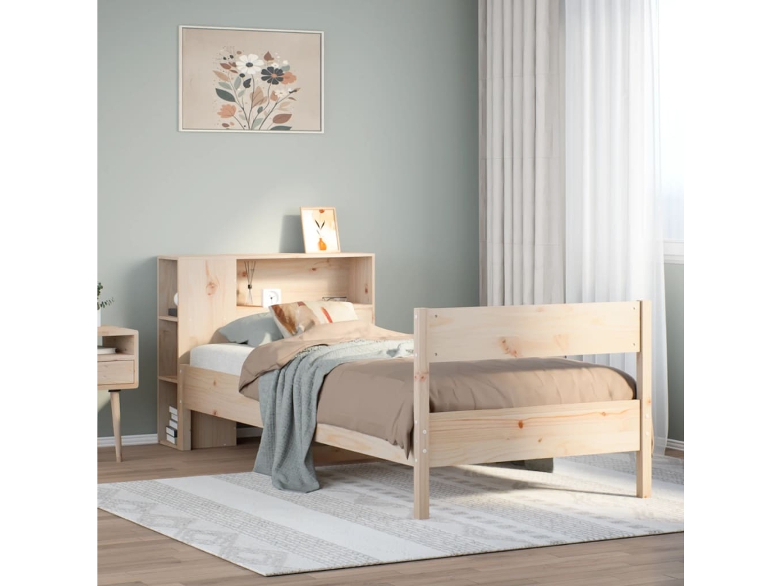 Vidaxl Cama Com Estante Sem Colchão 75x190 Cm Pinho Maciço