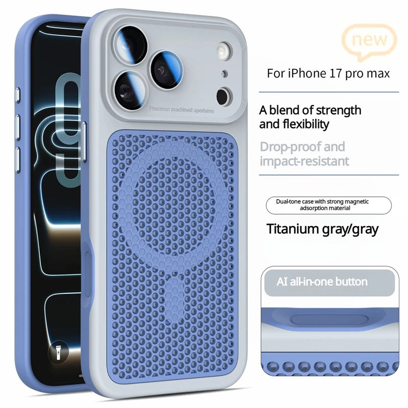Capa Magnética Para Celular (iphone 17 Cinza) Com Proteção Para Lente E Sistema De Dissipação De Calor.