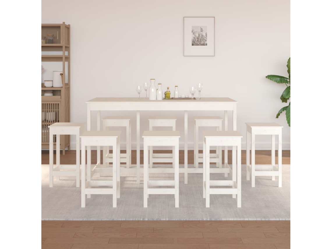 Vidaxl 9 Pcs Conjunto De Bar Pinho Maciço Branco