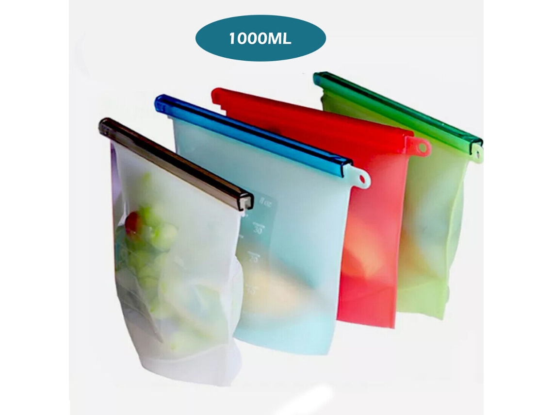 Sacos De Armazenamento Reutilizáveis, Sacos De Silicone Para Alimentos, Sem Bpa, Com Vedação Hermética, Pacote Com 4 Zeuxo