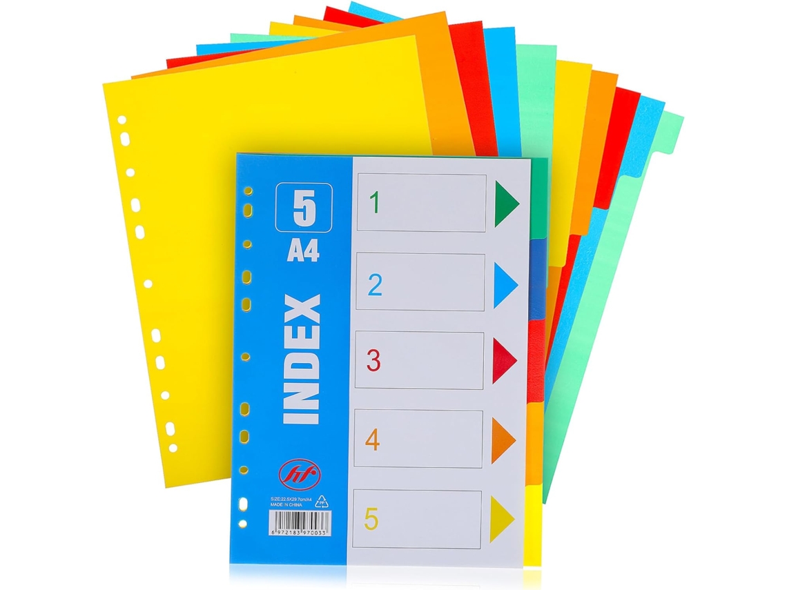 Conjunto De 15 Divisórias Multicoloridas Para Fichários E Cadernos, Feitas De Plástico Resistente E Gokoco
