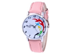 Relógio de Pulso Analógico de Quartzo com Pulseira de Pu Fashion Rosa