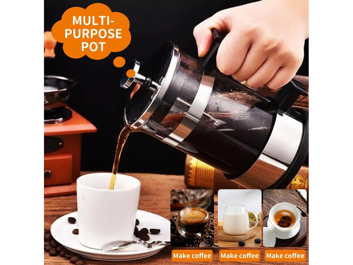 Cafeteira Francesa De Vidro Com Três Filtros Aço Inoxidável.
