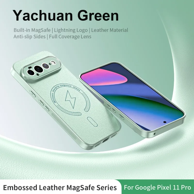 Capa Magnética Para Celular Em Couro Fosco Texturizado (verde) Para Google Pixel 9a Com Carregamento Sem Fio.
