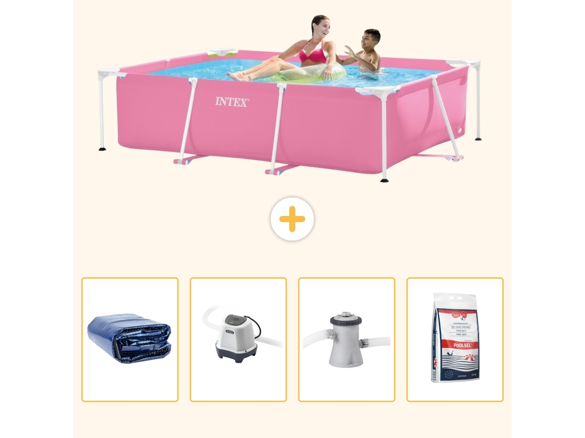Piscina com Estrutura Retangular INTEX 220 X 150 X 60 Cm Rosa Incluída Acessórios Cb54