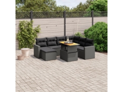 Vidaxl 8 Pcs Conjunto Sofás De Jardim Com Almofadões Vime Pe Preto