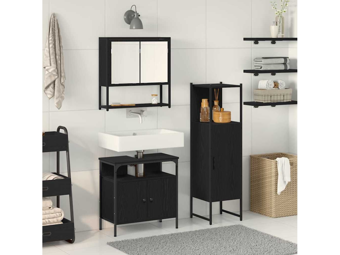 Vidaxl Conjunto De Móveis Para Banheiro 3 Unid. Preto