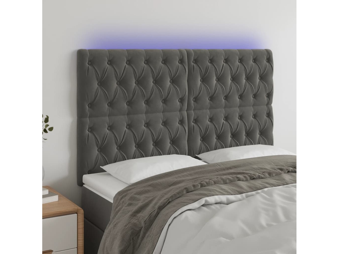 Vidaxl Cabeceira de Cama C/ Led Veludo 160x7x118/128 Cm Cinza escuro
