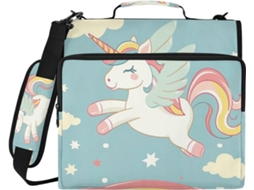 Bolsa Fofa Com Estampa De Unicórnio Azul Arco Íris, Pasta De 3 Argolas Resistente À Água E Compartimento Laptop