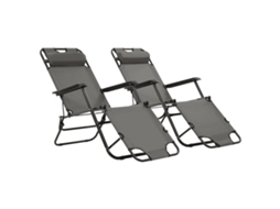 Vidaxl Espreguiçadeiras Dobráveis C/ Apoio De Pés 2 Pcs Aço Cinzento