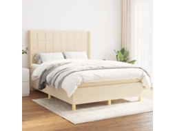 Vidaxl Cama Com Molas/colchão 140x190 Cm Tecido Cor Creme