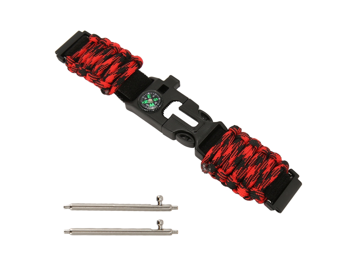 Pulseira De Paracord 6 Em 1 Com Iniciador De Fogo Bússola Apito Para Relógio 22mm