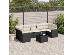 Vidaxl 8 Pcs Conjunto Sofás De Jardim Com Almofadões Vime Pe Preto