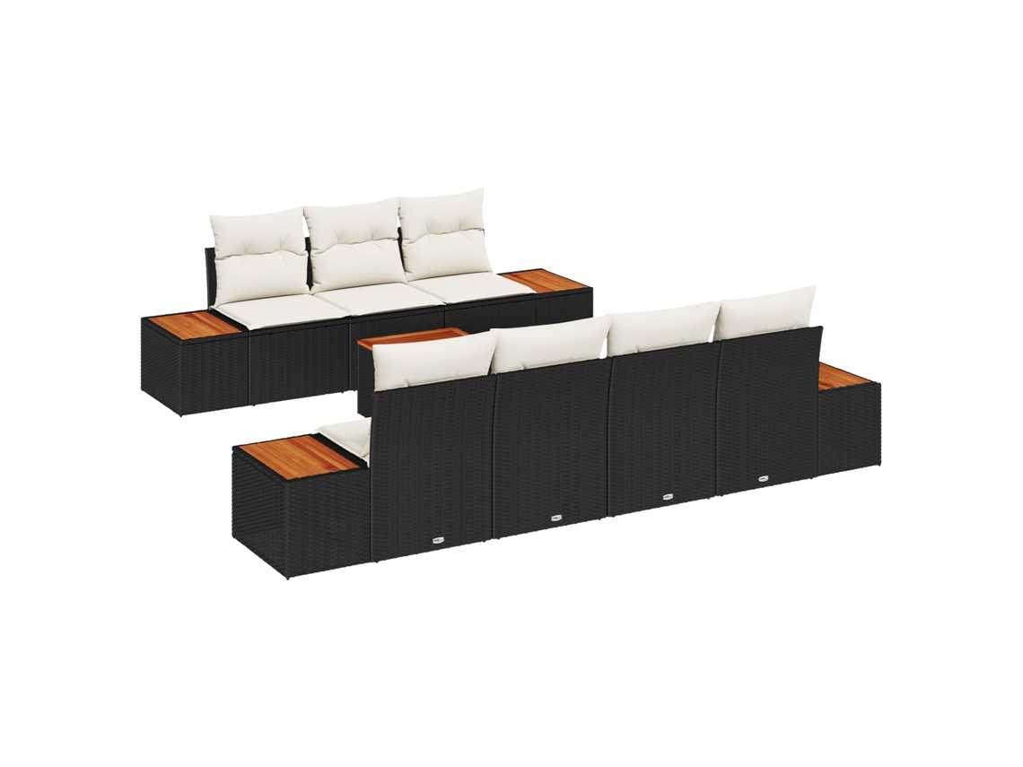 Conjunto 8 Conjunto De Sofá De Jardim Vidaxl Preto Vime Pe (55 X 55 X 37 Cm)