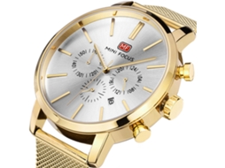 Relógio de pulso masculino Mini Focus Round Quartz multifuncional dourado à prova d'água