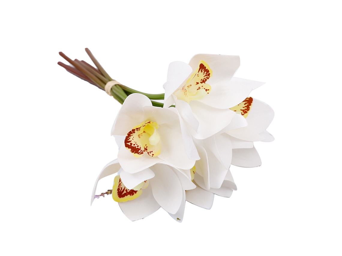 Baok-6 Hastes de Orquídea Artificiais Impressas em 3D, Decoração Floral em Seda com Arame de Ferro para Casamentos e Festas, Brancas