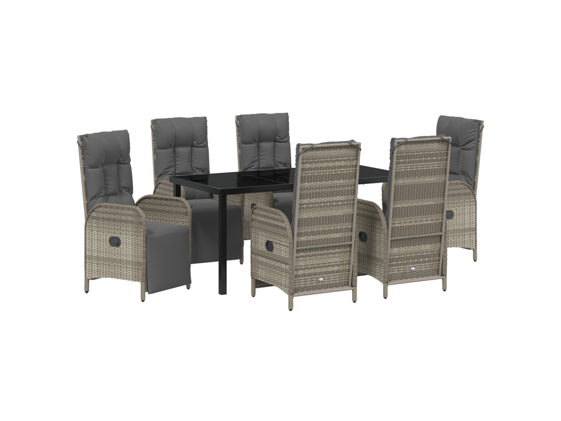 Conjunto 7 De Jantar De Jardim De Vidaxl Com Travesseiros De Poliéster Rattan Cinza