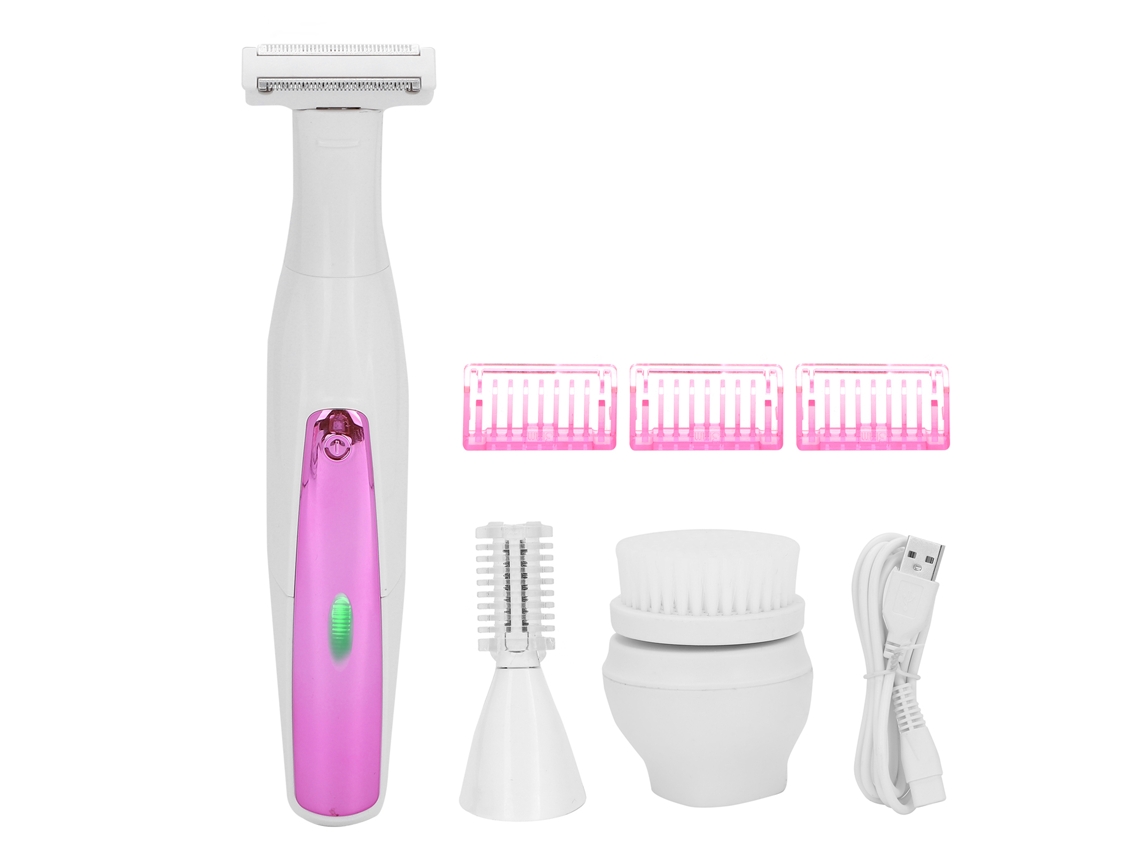 Barbeador elétrico 3 em 1 feminino 2026: depilador, aparador de sobrancelhas e escova de limpeza facial (USB)