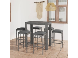 Vidaxl 5 Pcs Conjunto De Bar P/ Jardim C/ Almofadões Vime Pe Cinzento