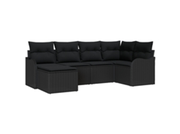 Conjunto 6 Sofá De Jardim Vidaxl Preto Vime Pe (232,5 X 122,5 X 85 Cm)