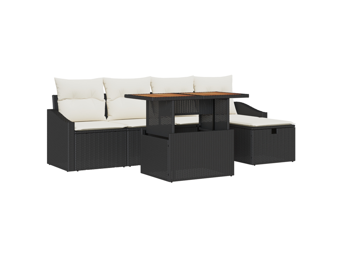 Conjunto 6 Conjunto De Sofá De Jardim Vidaxl Preto Vime Pe (233 X 117 X 85 Cm)
